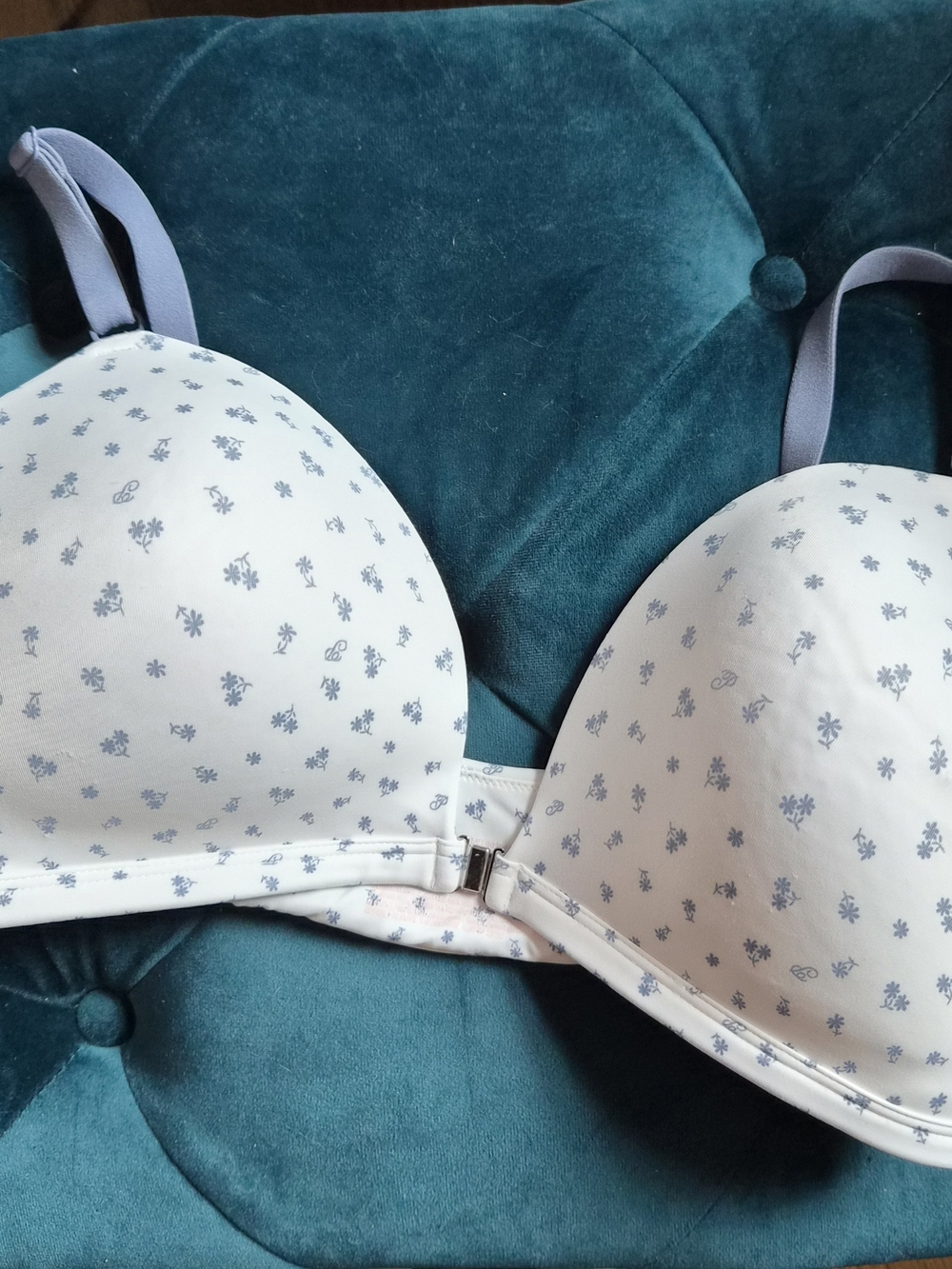 PINK Victoria's Secret White Bra with Light Blue Floral Print